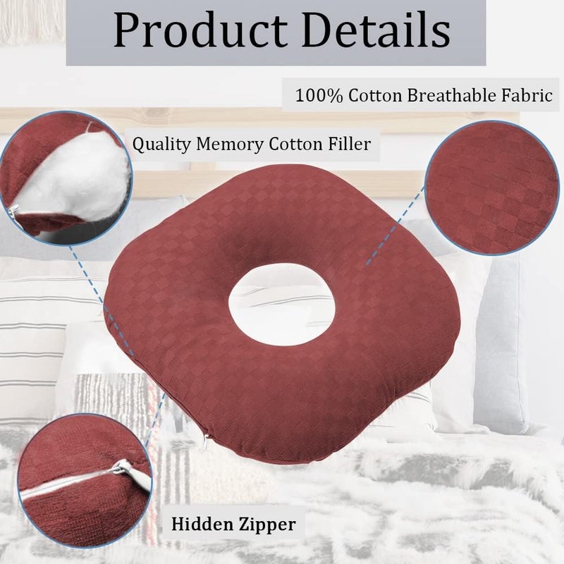 Wuronsa Ear Piercing Pillow for Side Sleepers, Pillow with an Ear Hole for CNH and Ear Pain Ear Inflammation Pressure Sores, O-Shaped Side Sleeping Pillow, Ear Guard Pillow(Dark Red) - Image 4